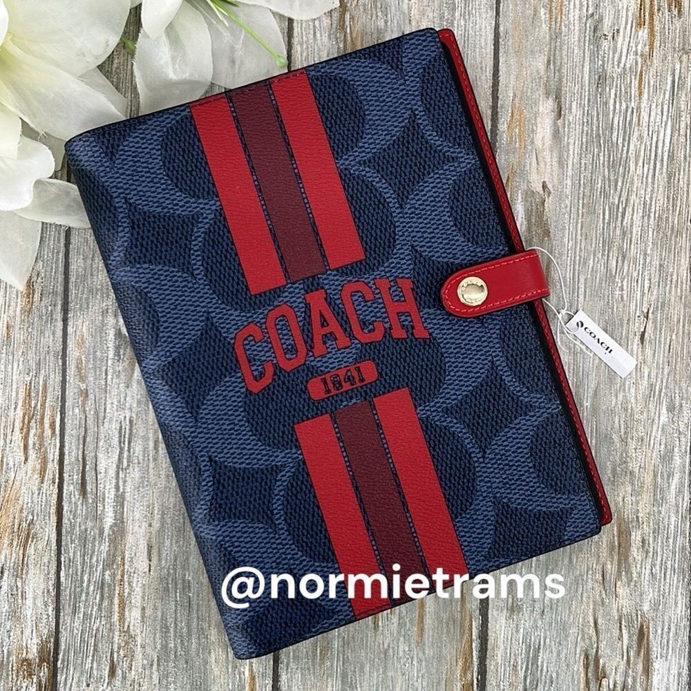 Coach Varsity Notebook In Signature & Smooth Leather Canvas With Coach Graphic